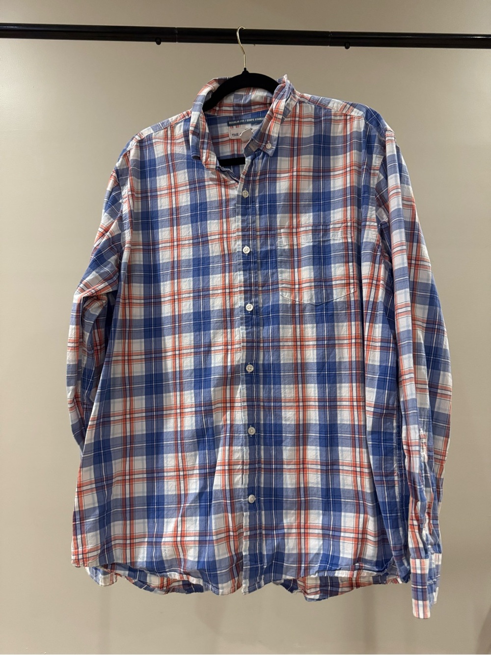 Old Navy Blue, Red & White Plaid Button-Down Shirt